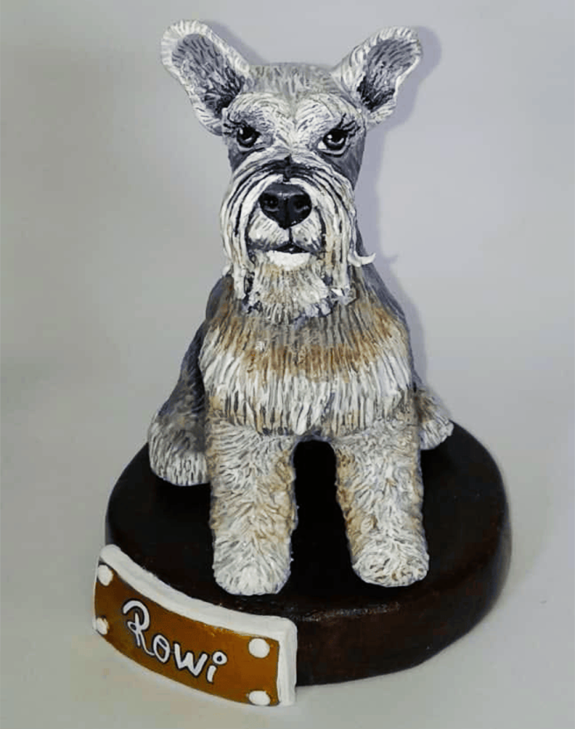 Escultura 3D personalizada de perro Schnauzer hecha a mano - Artesanía Rueda